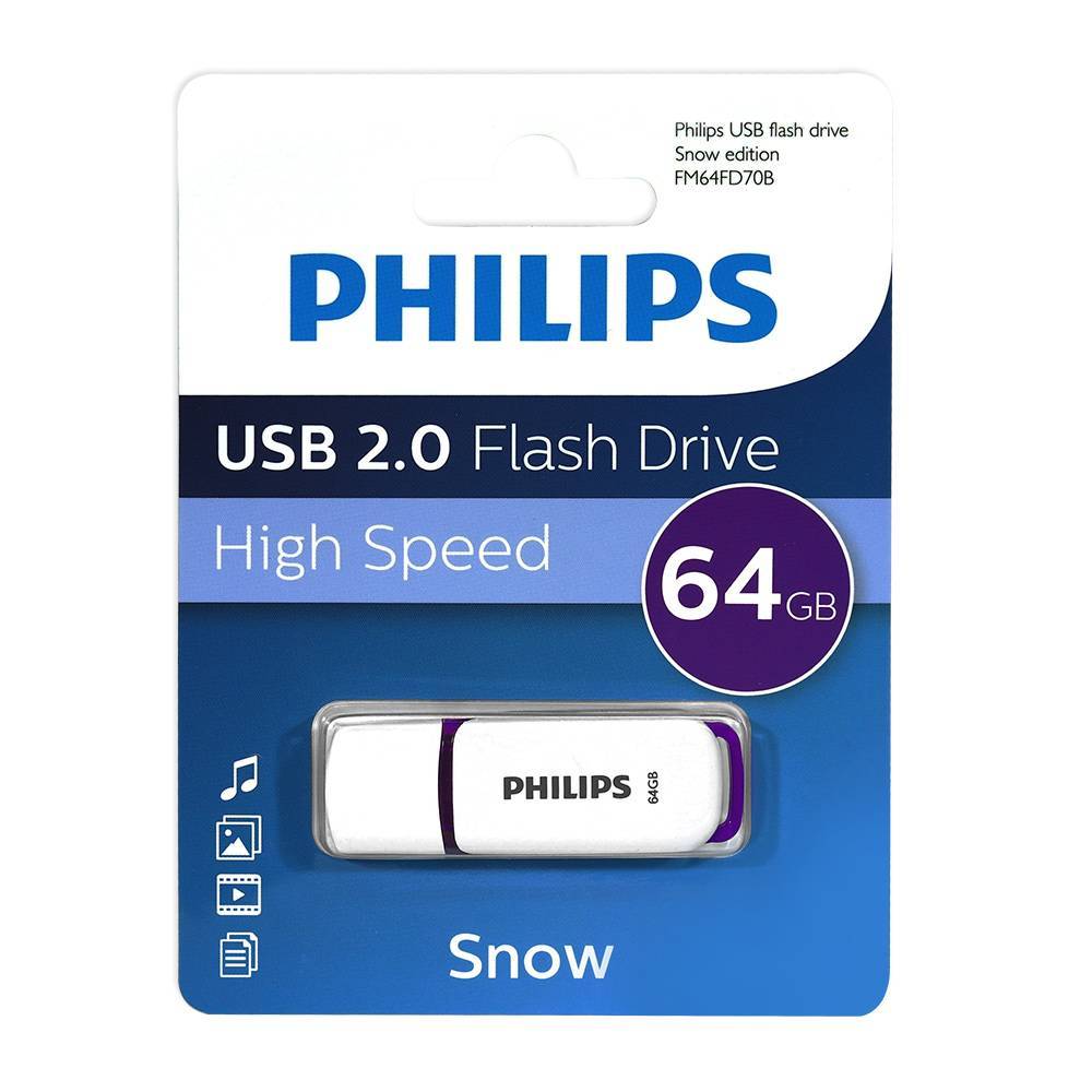 Флеш-накопитель Philips Snow 2.0 FM64FD70B/97, 64 ГБ, USB 2.0, USB-A