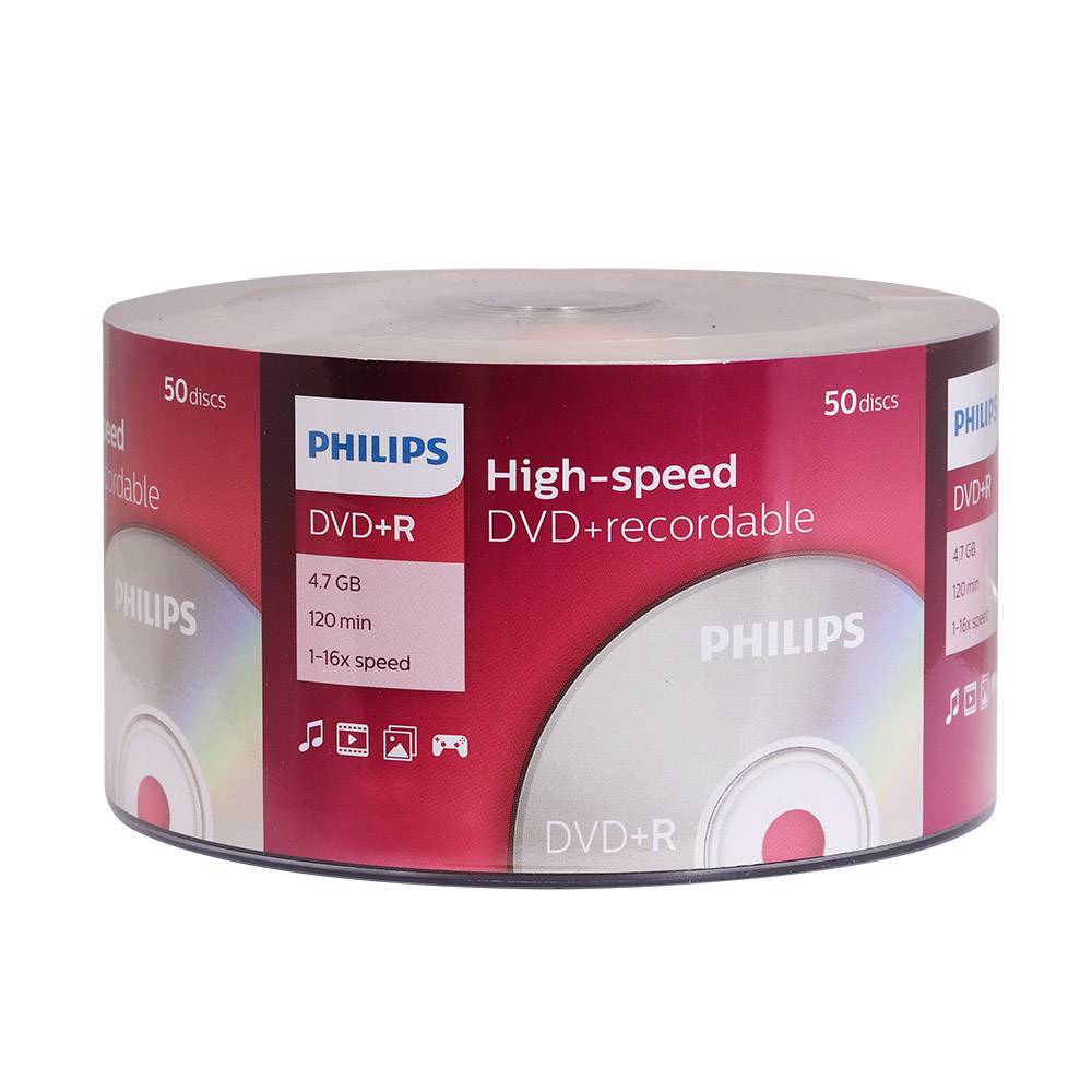 Диск DVD+R Philips DR4S6B50F/97, 4.7 ГБ, 16x, Cake Box, 50 шт