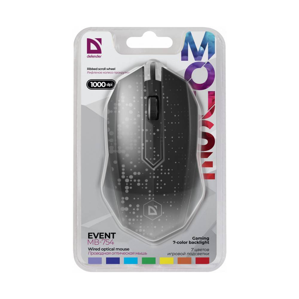 Мышь Defender Event MB-754, проводная, оптическая, 1000 dpi, USB