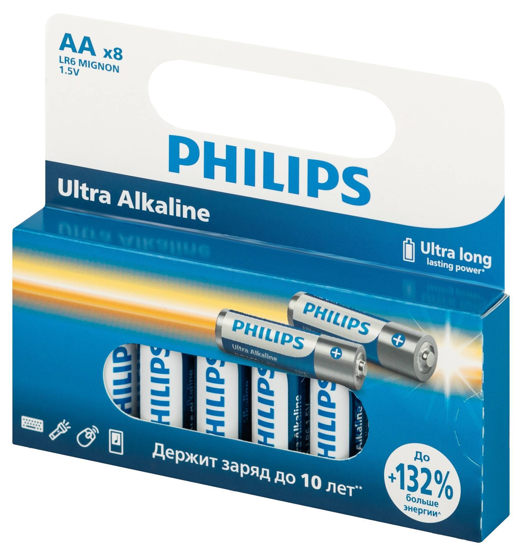 Батарейки Philips LR6E8W/51 AA алкалиновые 1,5 В, блистер 8 шт