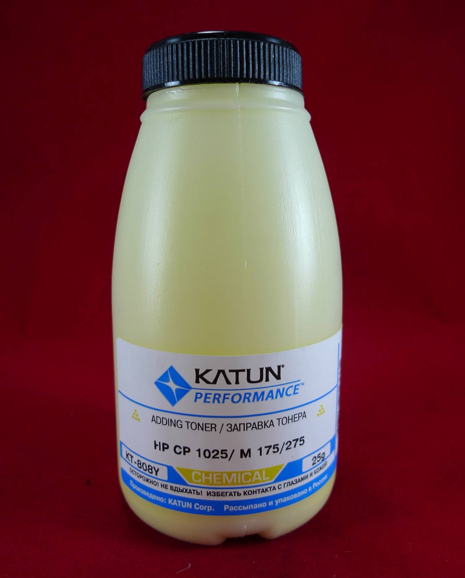Тонер Katun KT-808Y, для HP CP1025/M175/275, желтый, флакон 25г