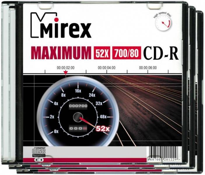 Диск CD-R Mirex 201229, 700 МБ, 52x, 120 мм, Slim Case