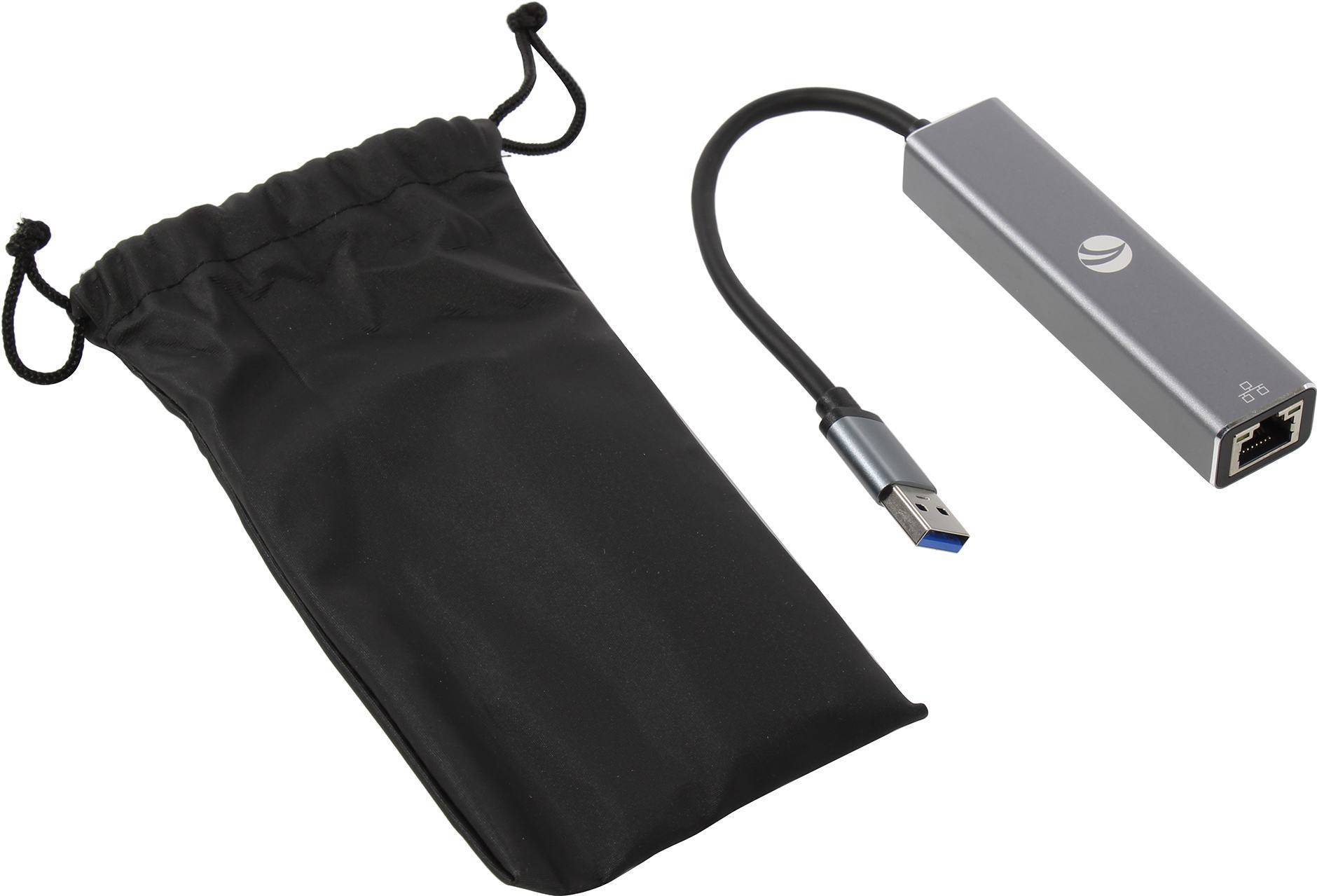 Хаб VCOM DH312A, USB 3.0 → RJ-45 1000 Мбит/с + 3×USB 3.0, 0,2 м