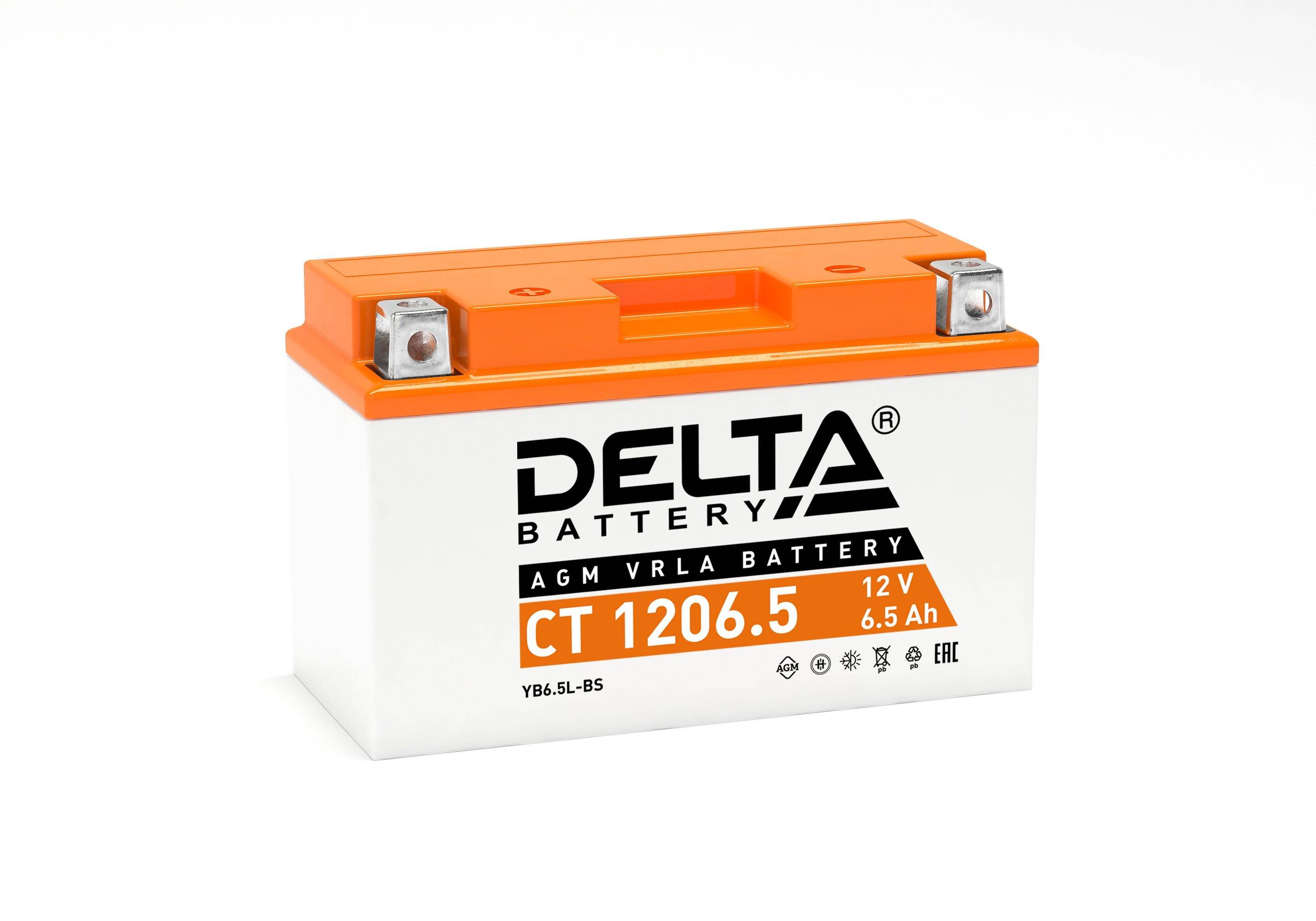 Аккумулятор Delta CT 1206.5, 12 В, 6,5 Ач, клемма болт+гайка Ø 5 мм, 138×65×100 мм