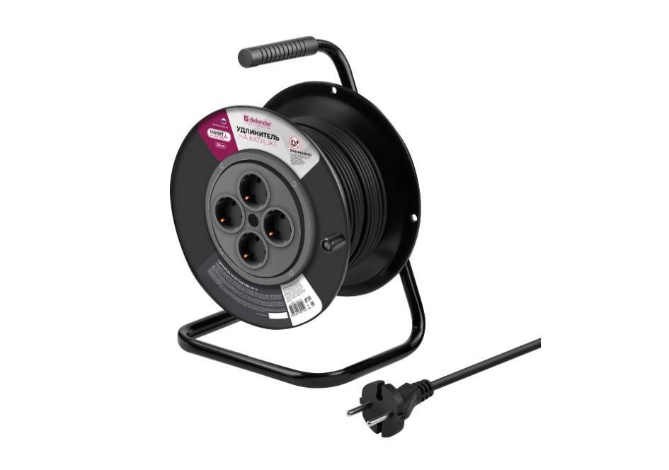 Удлинитель на катушке DEFENDER 99854 ExtR2G-01-30, 6 А, 30 м, без заземления