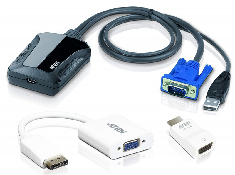 KVM-адаптер ATEN CV211CP-AT, USB-VGA, до 1920×1200, 2 компьютера