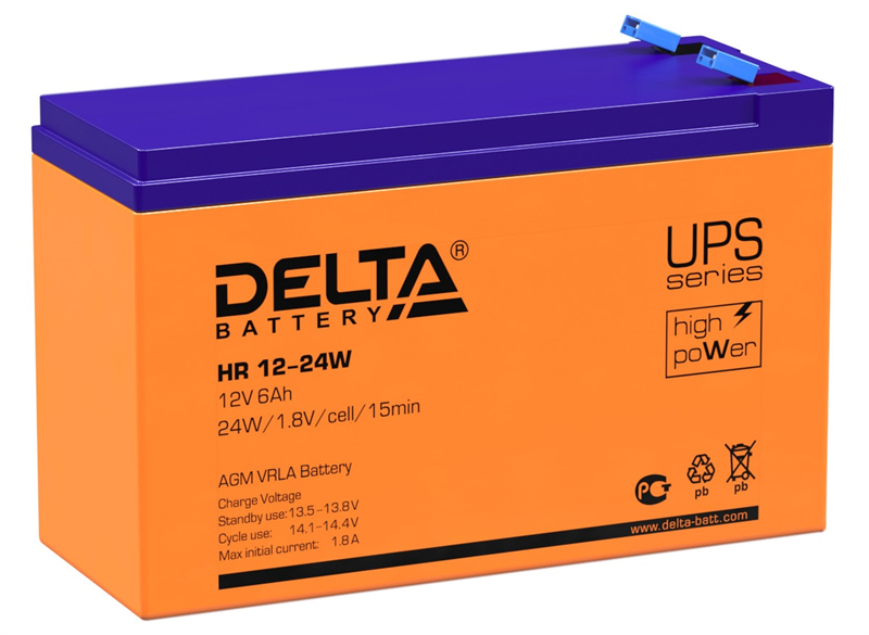 Аккумуляторная батарея DELTA Battery HR 12-24 W, 12V, 6Ah, для ИБП