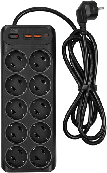 Сетевой фильтр Powercom SP-10 USB2A1CB 3,0 m, 10 розеток, USB-A×2, USB-C, 16А