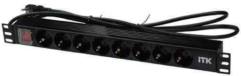 Блок розеток IEK PH12-8D1-P, 8×Schuko, 16А, 1U