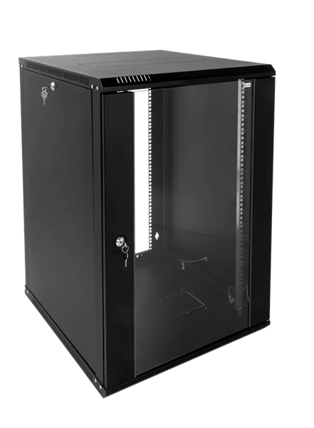 Шкаф телекоммуникационный настенный ЦМО ШРН-Э-18.500-9005, 18U, 19", стеклянная дверь, чёрный