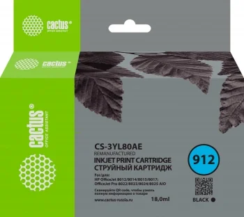 Картридж струйный Cactus CS-3YL80AE (№912), черный, 18 мл, с чипом