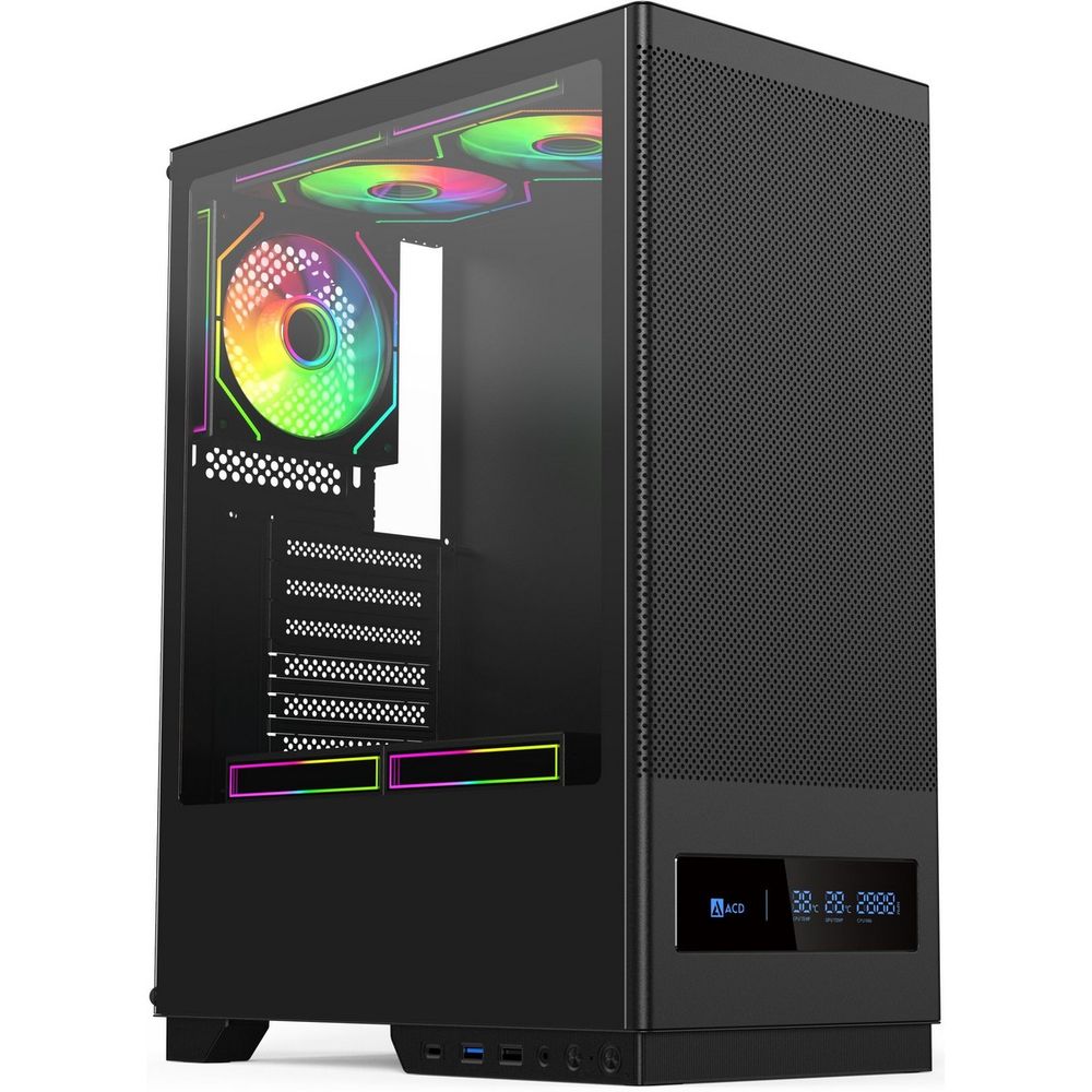 Корпус ACD Citadel 108DB, Middle Tower, ATX, Type-C + 2×USB, Mesh, TG, чёрный