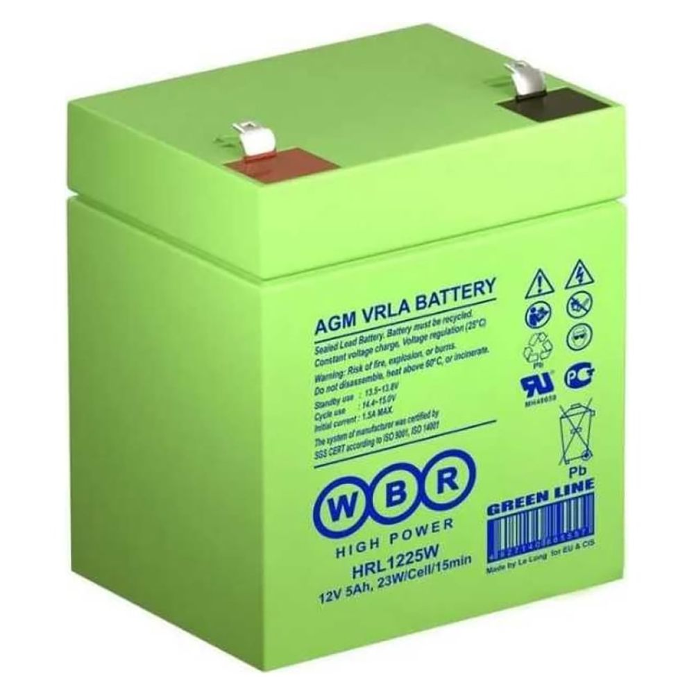 Аккумулятор WBR HRL1225W, 12 В, 5.1 А·ч, AGM, клеммы F2, 90x70x107 мм