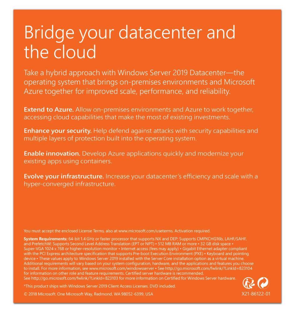 Операционная система Microsoft P71-09051, Windows Server Datacenter 2019, 24 Core