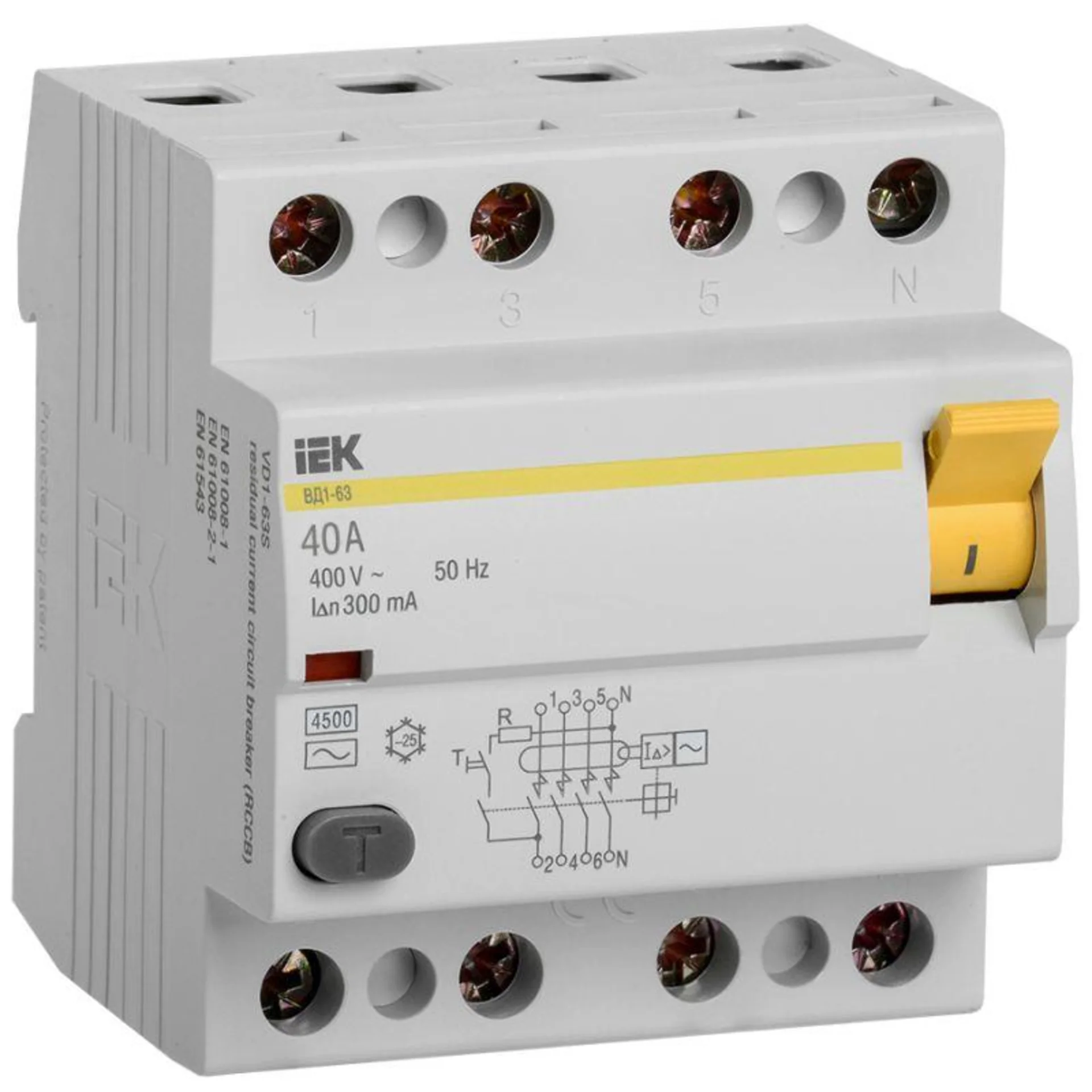 УЗО iEK MDV10-4-040-300, 4P, 40А, 300мА, тип AC