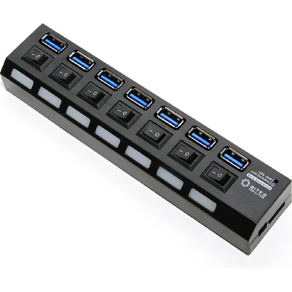 USB-хаб 5bites HB37-303PBK, 7×USB 3.0 Type A, чёрный