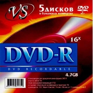 Оптический диск VS VSDVDPRK501, DVD+R, 4,7 ГБ, 16x, 5 шт в конвертах