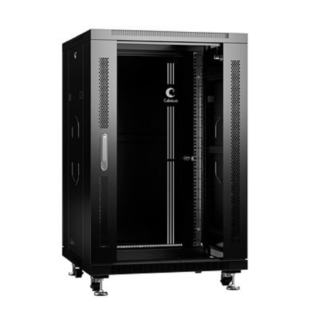 Шкаф телекоммуникационный Cabeus SH-05C-18U60/80-BK, напольный, 18U, 600×800, стекл. дверь, черный