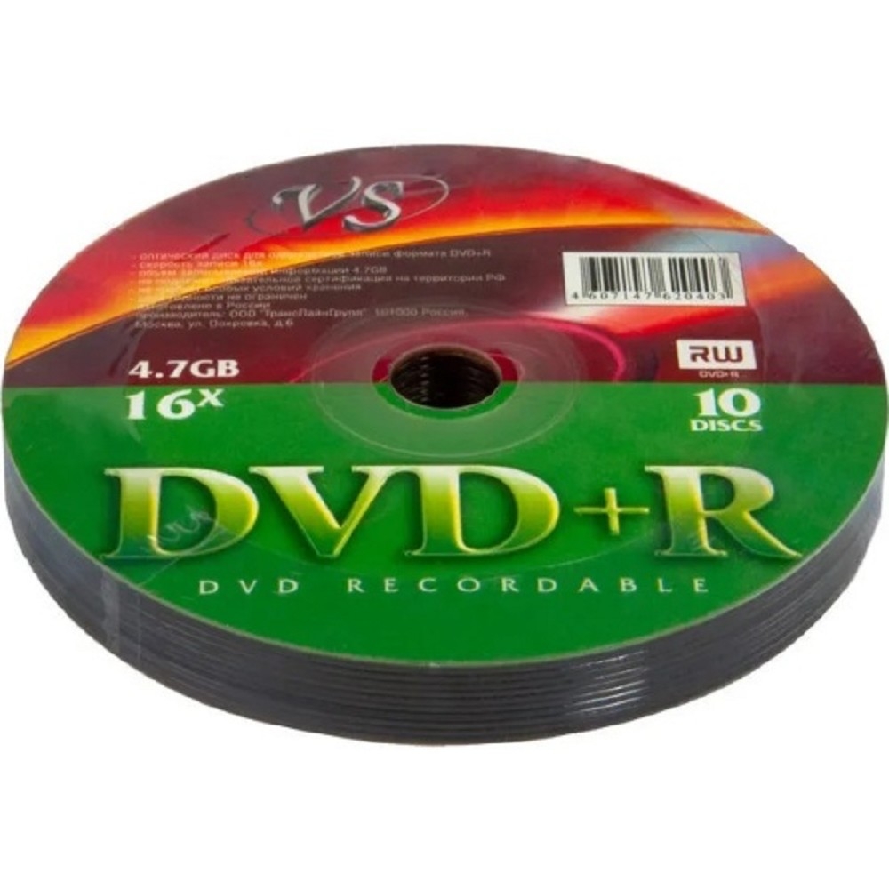 Диск DVD+R VS VSDVDPRS1001, 4,7 ГБ, 16x, блистер 10 шт