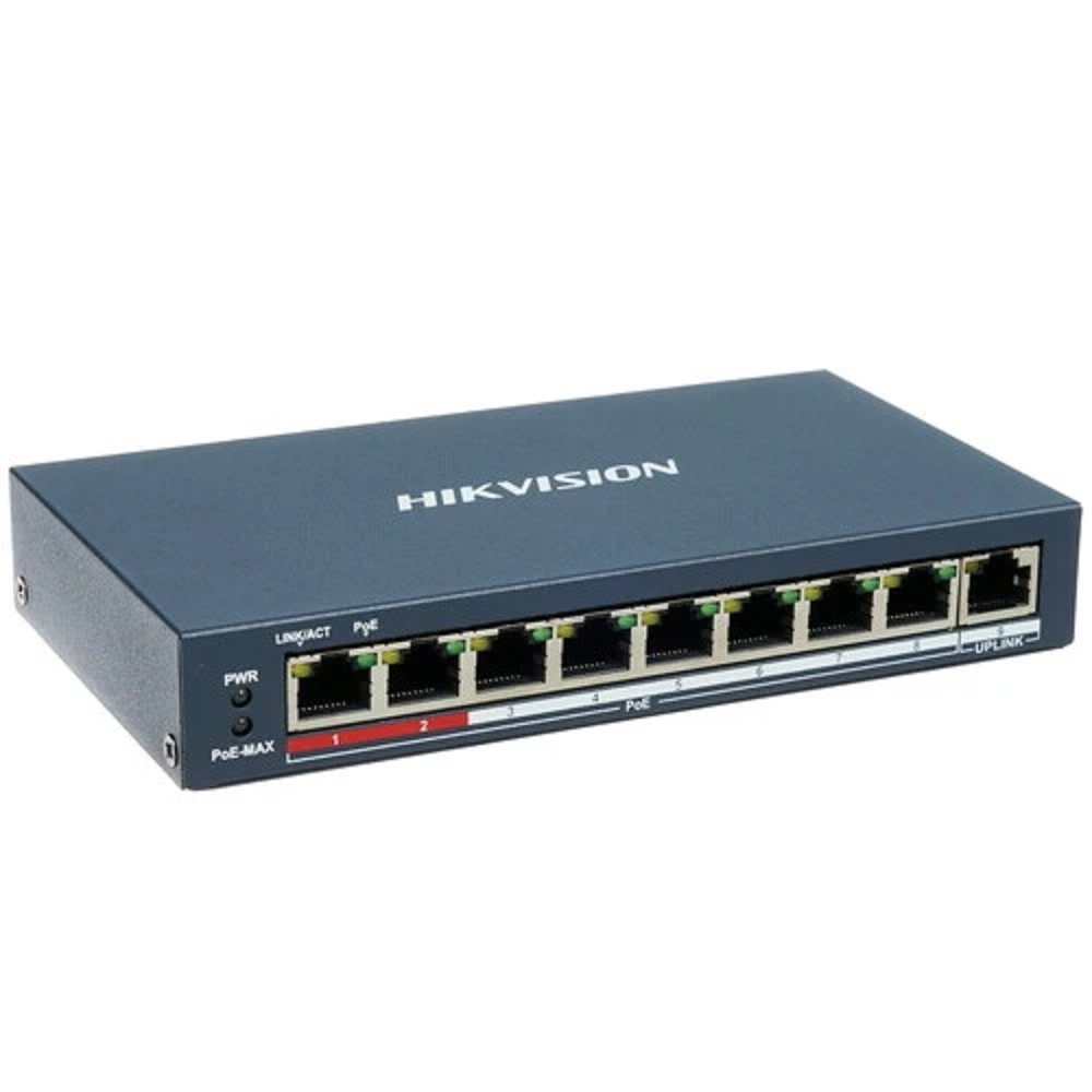Коммутатор Hikvision DS-3E0109P-E(C), 8×100 Мбит/с PoE + 1×100 Мбит/с, 115 Вт