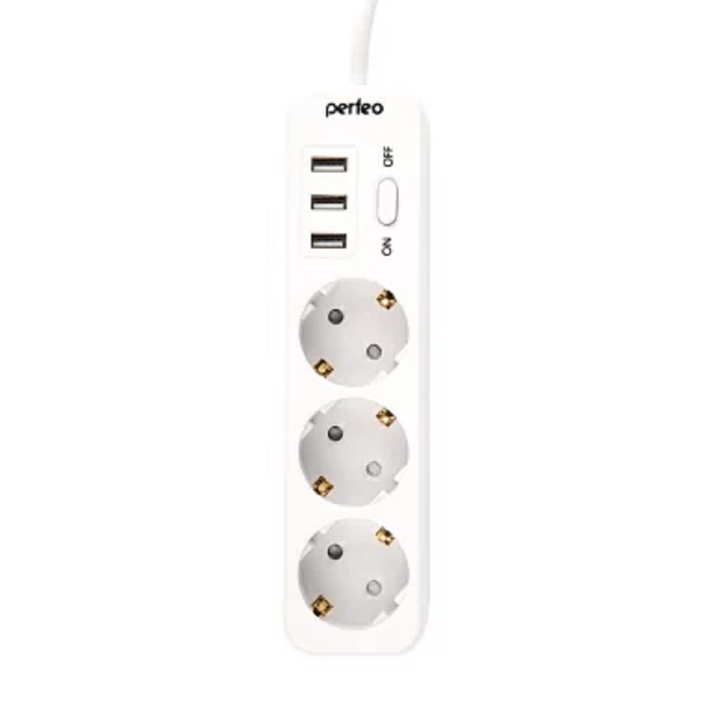 Сетевой фильтр Perfeo POWER STREAM PF_C3908, 3 розетки, 3 USB, 2500 Вт, кабель 4 м