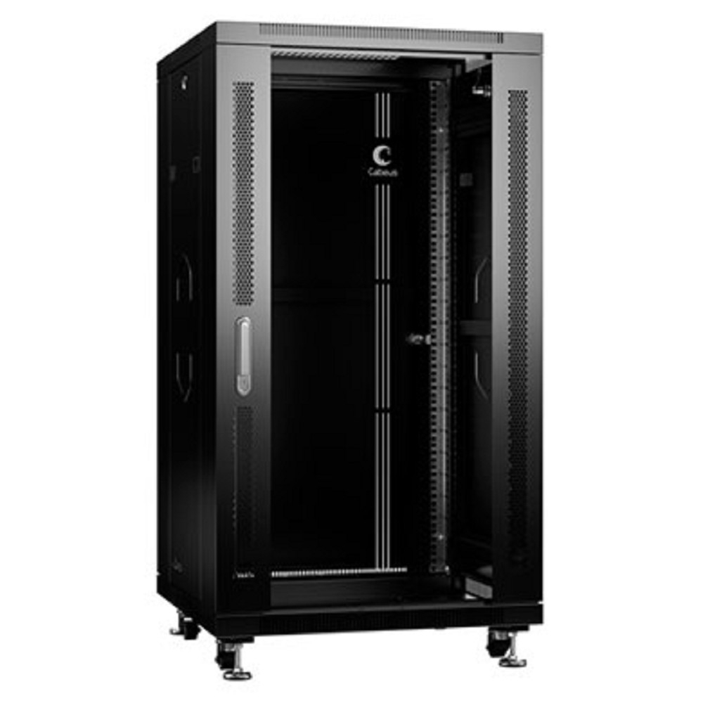 Шкаф телекоммуникационный Cabeus SH-05C-22U60/100-BK, напольный, 22U, 600×1000, стекл. дверь, черный
