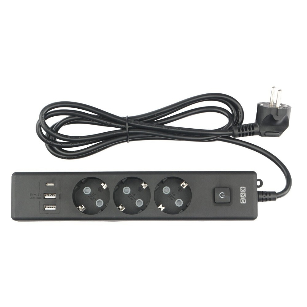 Сетевой фильтр PowerCube PC-6B-2M, 3 розетки, 3×USB, 1.9м