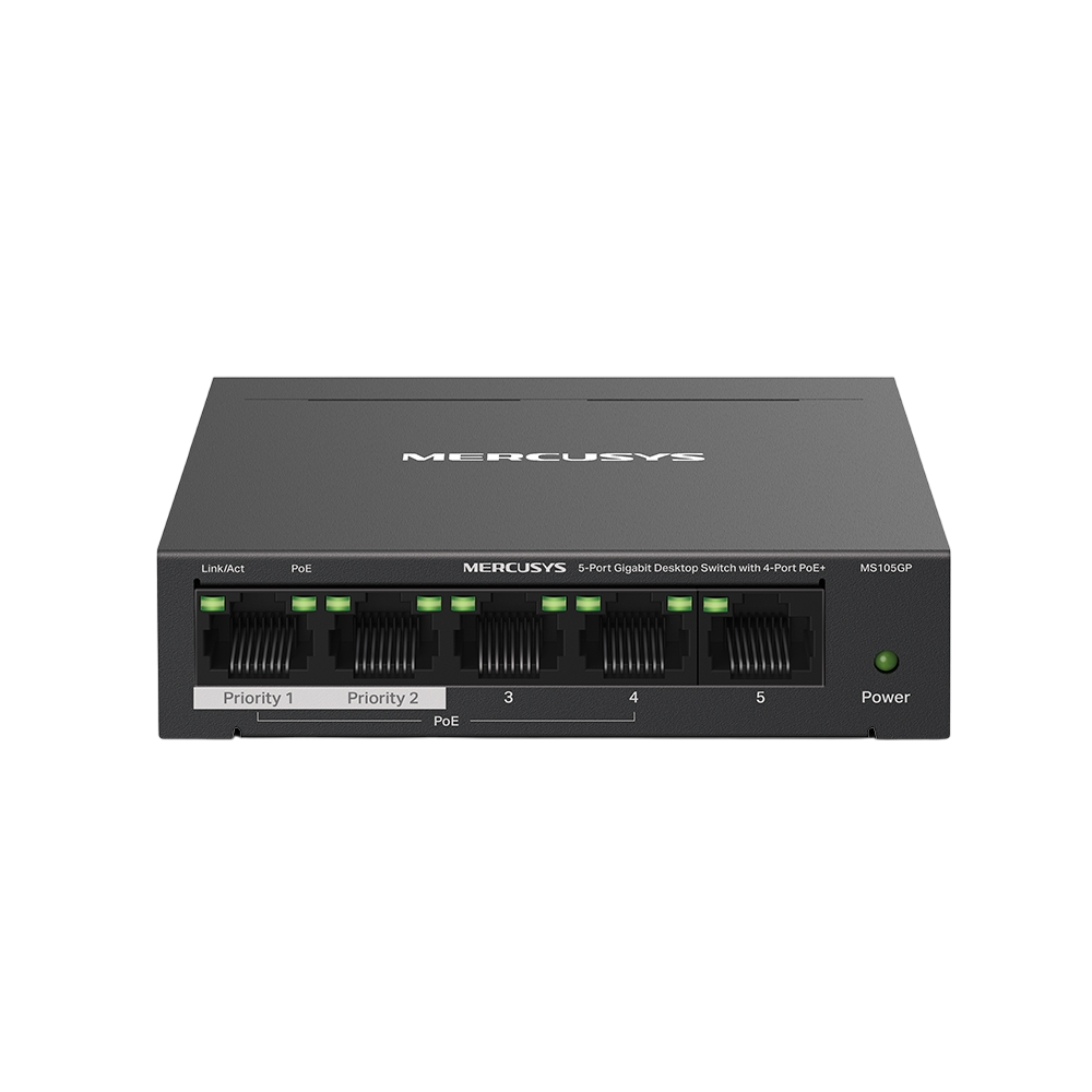 Коммутатор Mercusys MS105GP, 4×1GbE PoE+ 65 Вт + 1×1GbE, неуправляемый