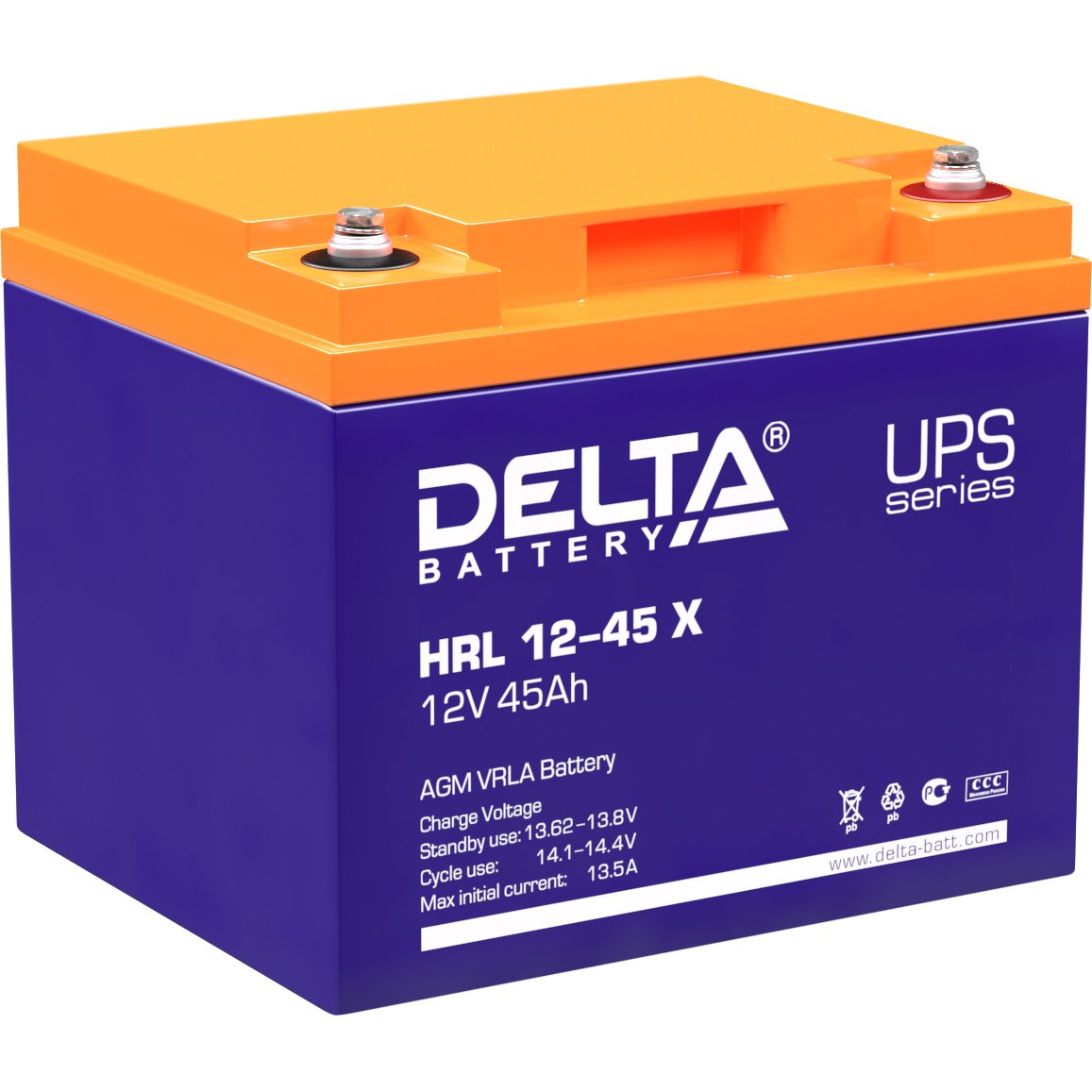 Аккумулятор Delta HRL 12-45 X, 12В, 45Ач, AGM