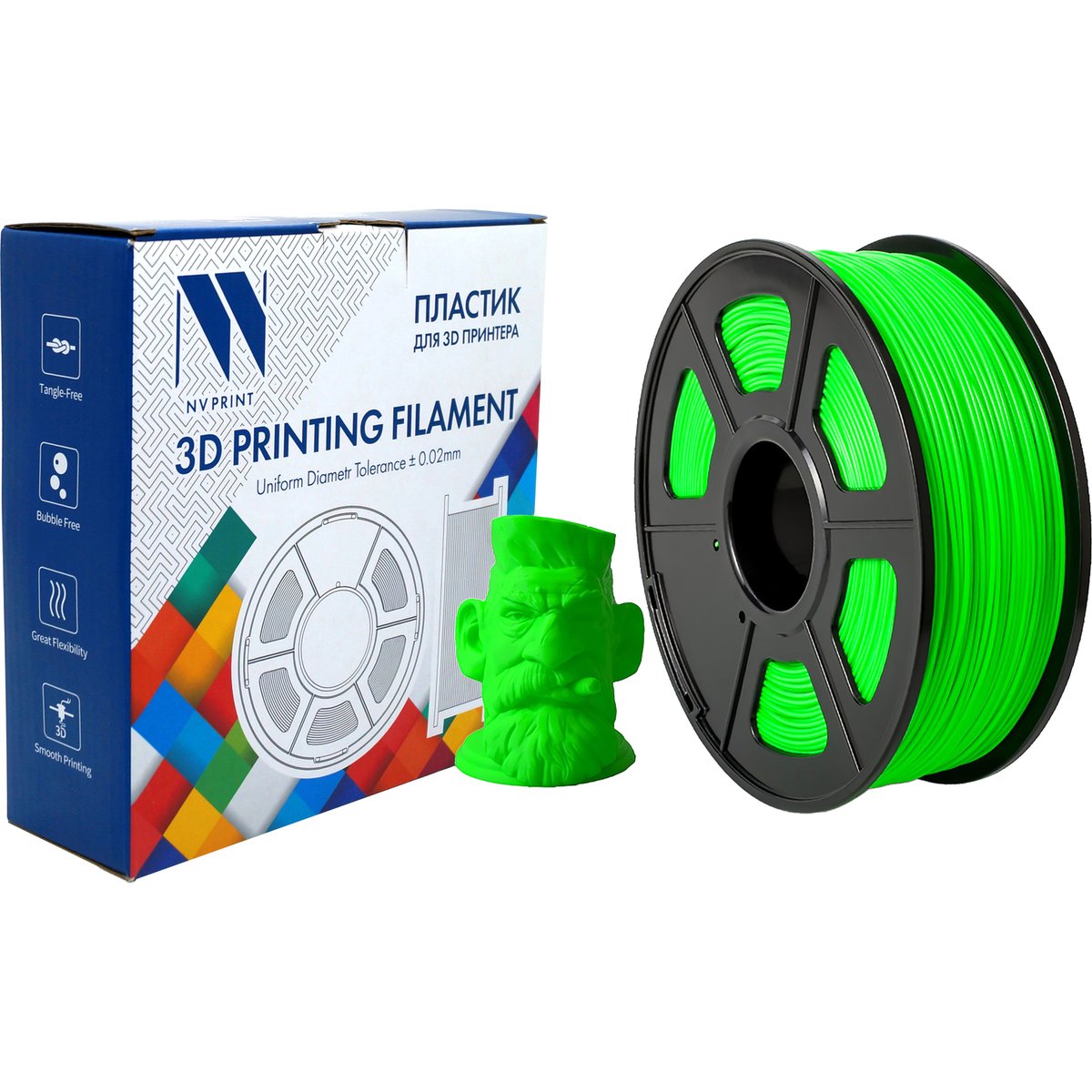 Филамент NV Print NV-3D-ABS-GREEN, ABS, 1,75 мм, 1 кг, зелёный