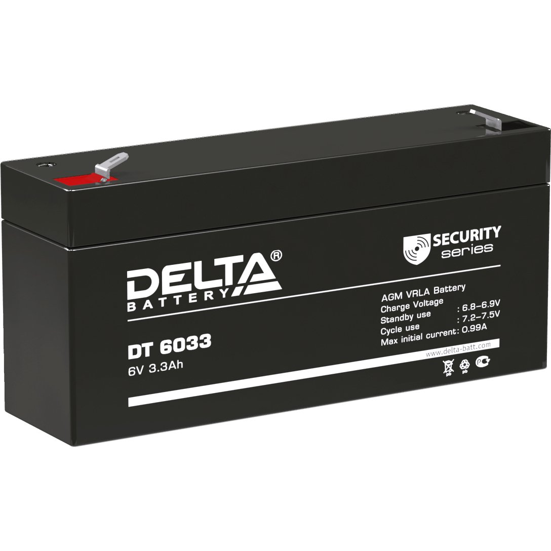Аккумулятор Delta DT 6033, 6В, 3.3Ач, AGM, клеммы F1