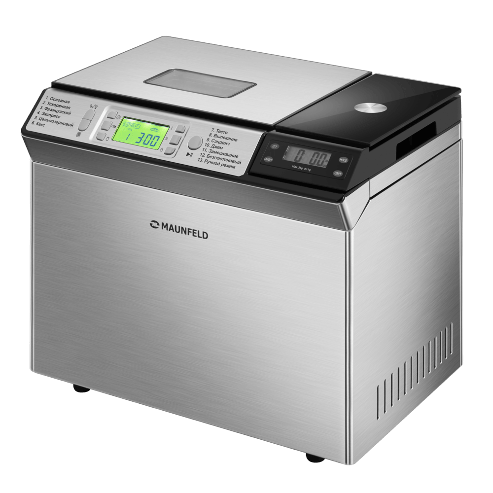 Хлебопечь Maunfeld MBM-900DSS, 13 программ, до 900г, нерж. сталь
