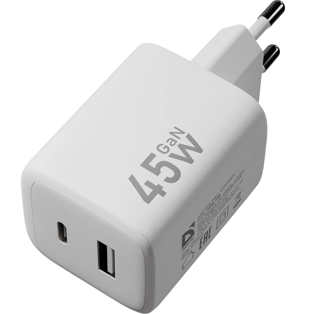 Зарядное устройство Defender UPA-145, 45 Вт, USB-A + USB-C, белый