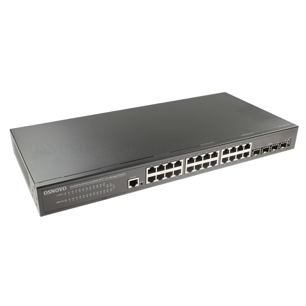 Коммутатор OSNOVO SW-24G4X-L2, L2+, 24×1GbE, 4×10G SFP+, 1U