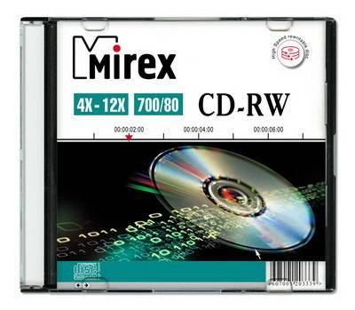 Диск CD-RW Mirex, 700 МБ, 4–12x, Slim Case