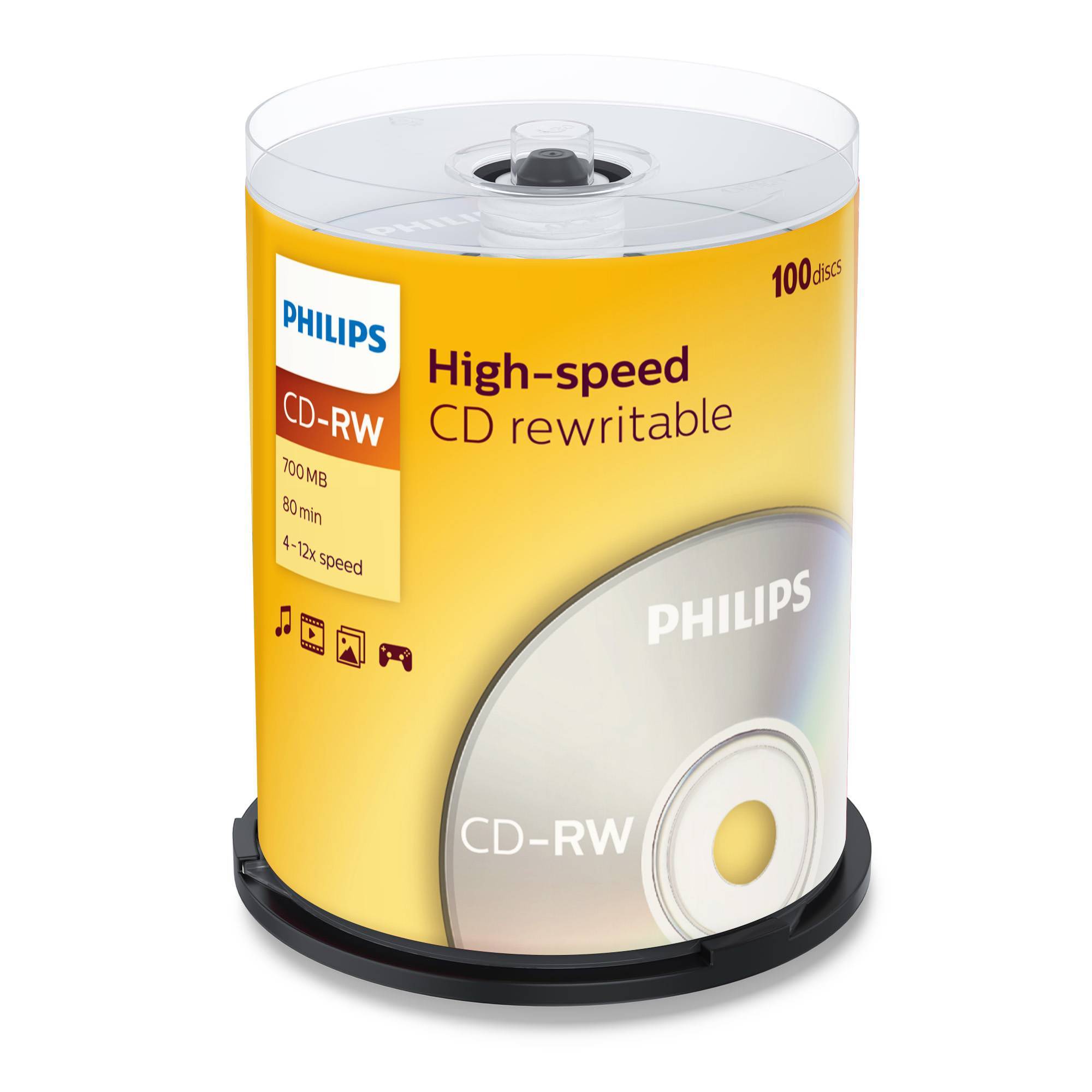 Диск CD-RW Philips CW7D2NB00/97, 700 МБ, 12x, Cake Box, 100 шт