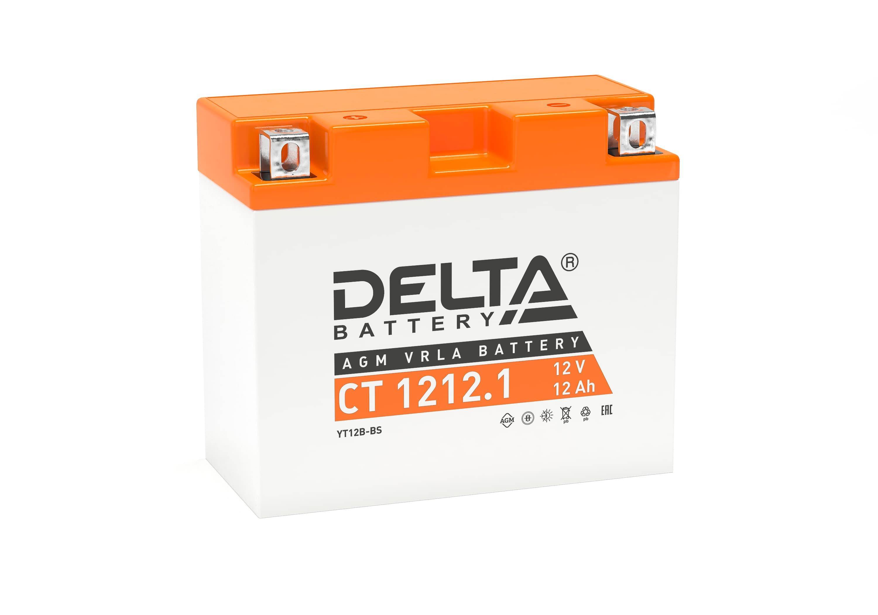 Аккумулятор Delta CT 1212.1, 12 В / 12 А·ч, AGM, пусковой ток 155 А, клеммы BN