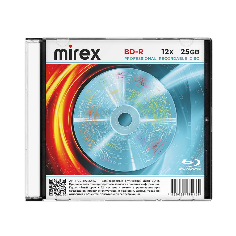 Диск BD-R Mirex 229169, 25 Гб, 12x, slim case