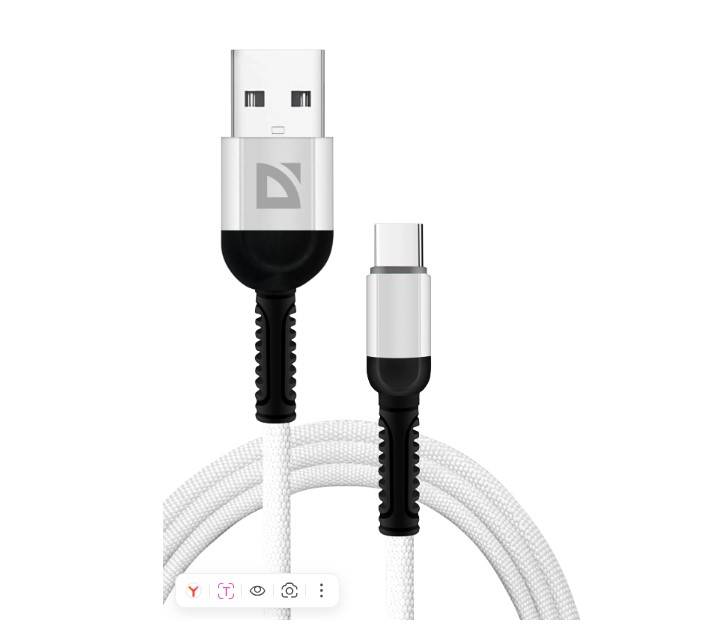 Кабель Defender F167, USB 2.0 AM — Type-C, 1 м, 2,4 А, нейлоновая оплётка