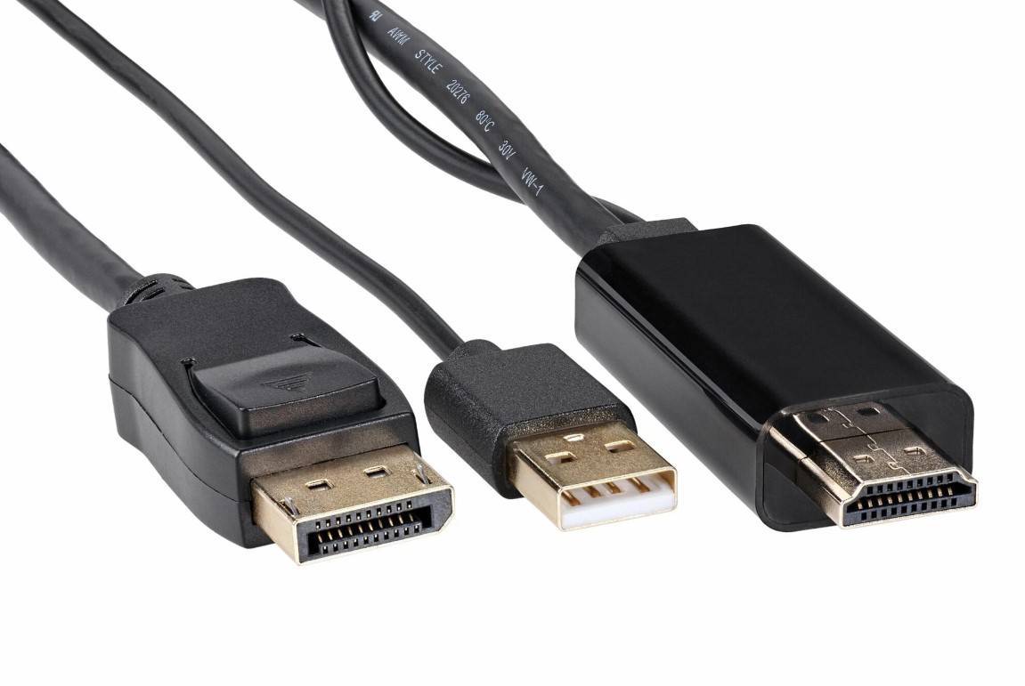 Кабель-переходник VCOM CG599AC-1.8M, HDMI(M)+USB → DisplayPort(M), 4K 60 Гц, 1,8 м