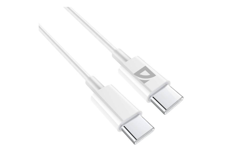 Кабель Defender F182 87538, USB Type-C — Type-C, 2 м, 60 Вт, TPE, белый