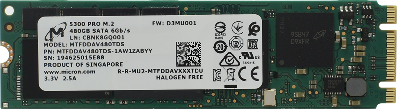 SSD Micron 5300PRO MTFDDAV480TDS-1AW1ZABYY, 480GB, SATA M.2, 3D TLC